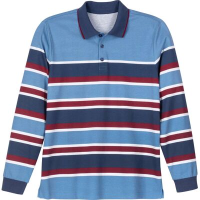 Sieh an! Langarm-Poloshirt mittelblau-dunkelrot-geringelt male 60/62 Sieh an! Langarm-Poloshirt mittelblau-dunkelrot-geringelt male 60/62
