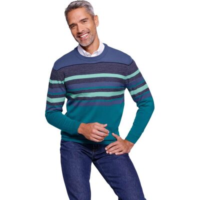 Sieh an! Rundhalspullover jeansblau-petrol-geringelt male 50 Sieh an! Rundhalspullover jeansblau-petrol-geringelt male 50