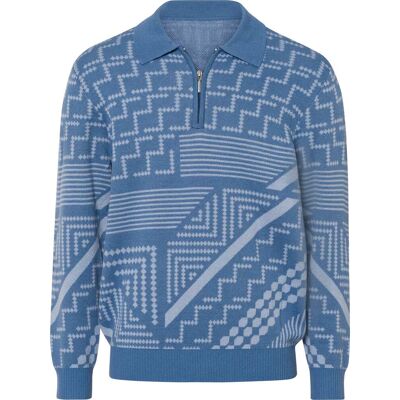 Sieh an! Polopullover mittelblau-bleu-gemustert male 50 Sieh an! Polopullover mittelblau-bleu-gemustert male 50