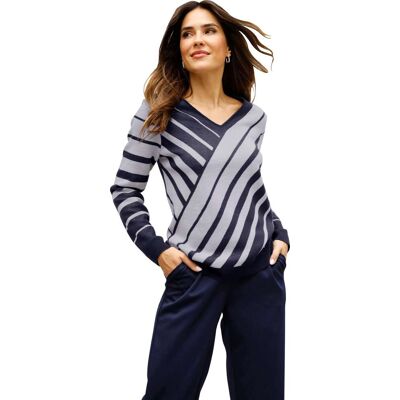 Sieh an! V-Ausschnitt-Pullover marine-weiß-gemustert female 56 Sieh an! V-Ausschnitt-Pullover marine-weiß-gemustert female 56
