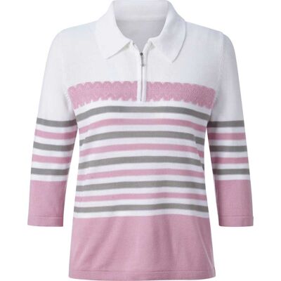 Sieh an! Polopullover rosé-steingrau-geringelt female 48 Sieh an! Polopullover rosé-steingrau-geringelt female 48