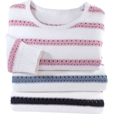Sieh an! Rundhalspullover marine-ecru-gestreift female 48 Sieh an! Rundhalspullover marine-ecru-gestreift female 48