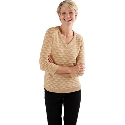 Sieh an! V-Ausschnitt-Pullover camel-ecru-gemustert female 50 Sieh an! V-Ausschnitt-Pullover camel-ecru-gemustert female 50