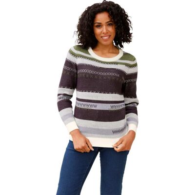 Sieh an! Jacquard-Pullover aubergine-oliv-gemustert female 38 Sieh an! Jacquard-Pullover aubergine-oliv-gemustert female 38