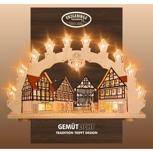 WEIGLA Beiges Holzhaus Erzgebirge Schwibbogen - Weihnachtsdeko WEIGLA Beiges Holzhaus Erzgebirge Schwibbogen - Weihnachtsdeko