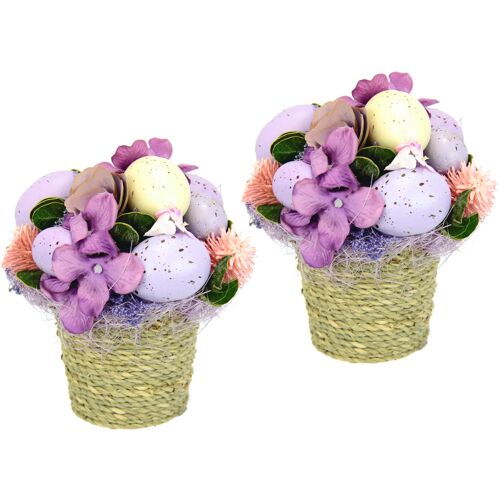 I.GE.A. Kunstblume »Gesteck aus Blüten Eier«, (2 St.), Im Topf, 2er Set, Blumengesteck  unisex lila