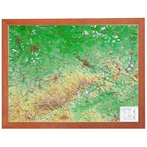 Georelief - Sachsen klein 1:650.000 mit Rahmen: Reliefkarte Sachsen klein mit Holzrahmen