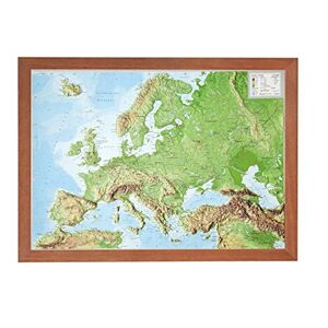 Georelief - Europa klein 1:16.000.000 mit Rahmen: Reliefkarte Europa klein mit Holzrahmen