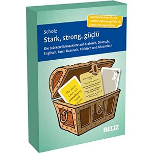 Scholz, Falk Peter - Stark, strong, güçlü: Die Stärken-Schatzkiste auf Arabisch, Deutsch, Englisch, Farsi, Russisch, Türkisch und Ukrainisch. 120 Impulskarten für die ... 5,9 x 9,2 cm (Beltz Therapiekarten)