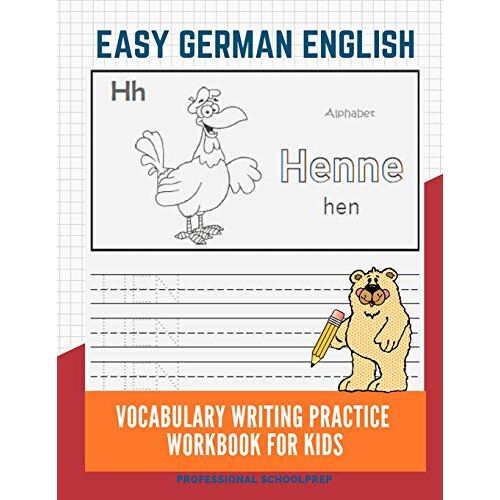 Professional SchoolPrep – Easy German English Vocabulary Writing Practice Workbook for Kids: Fun Big Flashcards basic words for children to learn to read, trace and write … language with cute picture for coloring.