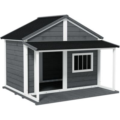 PawHut Hundehütte aus Holz Kleintierhaus Hundehaus mit Terrasse für draußen PawHut Hundehütte aus Holz Kleintierhaus Hundehaus mit Terrasse für draußen