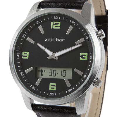 Zeit-Bar Funk-Armbanduhr mit Datums- und Wochentagsanzeige, Stoppuhr, Leuchtzeiger Zeit-Bar Funk-Armbanduhr mit Datums- und Wochentagsanzeige, Stoppuhr, Leuchtzeiger