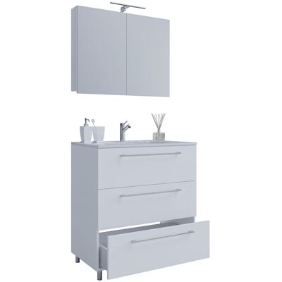 VCM Weißes Badezimmermöbel-Set - 3 Teile mit Waschbecken und Spiegel VCM Weißes Badezimmermöbel-Set - 3 Teile mit Waschbecken und Spiegel