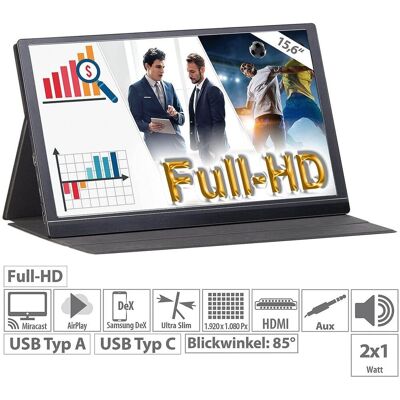 auvisio EZM-210 (ZX-5067-675) Tragbarer Mobiler Full-HD-IPS-Monitor, 39,6 cm 15.6" Mirrorlink & AirPlay auvisio EZM-210 (ZX-5067-675) Tragbarer Mobiler Full-HD-IPS-Monitor, 39,6 cm 15.6" Mirrorlink & AirPlay