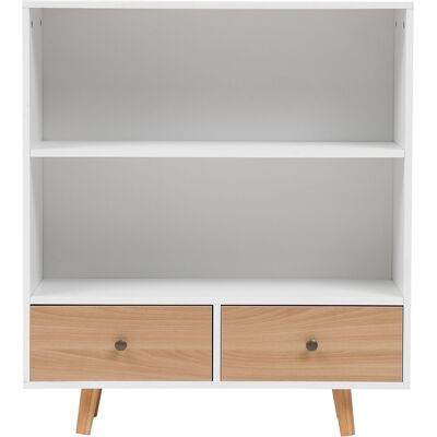 Happy Home Kommode mit 2 Schubladen und offenen Regalen, ca. 80 x 30 x 90 cm – Weiß/Holzoptik Happy Home Kommode mit 2 Schubladen und offenen Regalen, ca. 80 x 30 x 90 cm – Weiß/Holzoptik