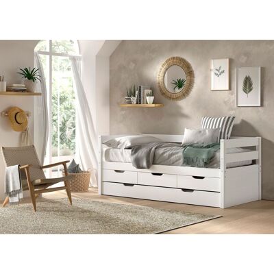 VIPACK - Funktionsbett, 3 Schubladen, Rolllattenrost, 90x200, Bettschublade, Weiß lackiert VIPACK - Funktionsbett, 3 Schubladen, Rolllattenrost, 90x200, Bettschublade, Weiß lackiert