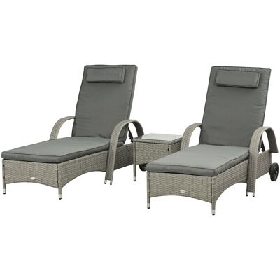 Outsunny Sonnenliege mit Tisch 3er-Set Gartenmöbel Grau/Dunkelgrau Outsunny Sonnenliege mit Tisch 3er-Set Gartenmöbel Grau/Dunkelgrau