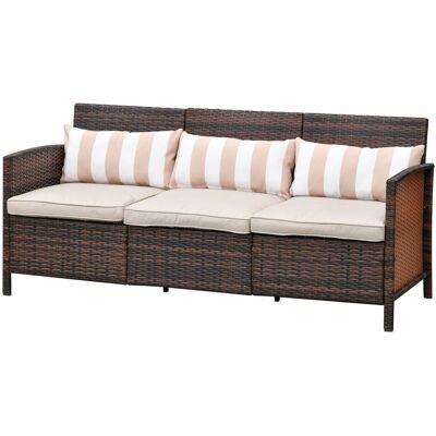 Outsunny Rattan Sofa Dreisitzer Garten Loungesofa mit Kissen Stahl Braun Outsunny Rattan Sofa Dreisitzer Garten Loungesofa mit Kissen Stahl Braun