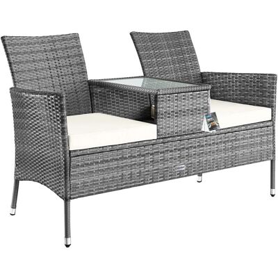 Casaria Polyrattan Kino Bank Grau/Beige 143x64x87cm Casaria Polyrattan Kino Bank Grau/Beige 143x64x87cm