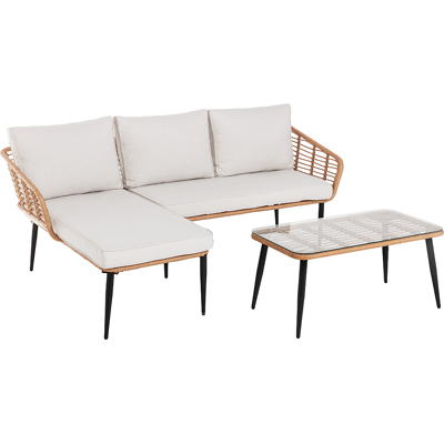Happy Home 8tlg. helles Rattan Eck-Loungeset mit Sitzkissen in beige Happy Home 8tlg. helles Rattan Eck-Loungeset mit Sitzkissen in beige