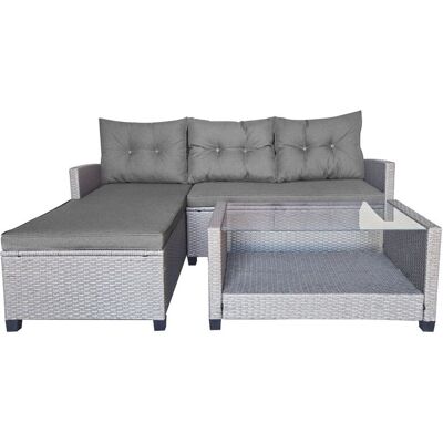 Happy Home 8tlg. Ecklounge-Set Rattan mit Sitzkissen - Grau Happy Home 8tlg. Ecklounge-Set Rattan mit Sitzkissen - Grau