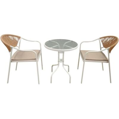 Happy Home 3tlg. Bistro Set HGE51-BEI helles Rattan mit Sitzkissen in Beige Happy Home 3tlg. Bistro Set HGE51-BEI helles Rattan mit Sitzkissen in Beige