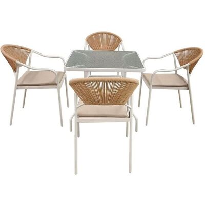 Happy Home 5tlg. Dining Set HGS34-BEI helles Rattan mit Sitzkissen in Beige Happy Home 5tlg. Dining Set HGS34-BEI helles Rattan mit Sitzkissen in Beige