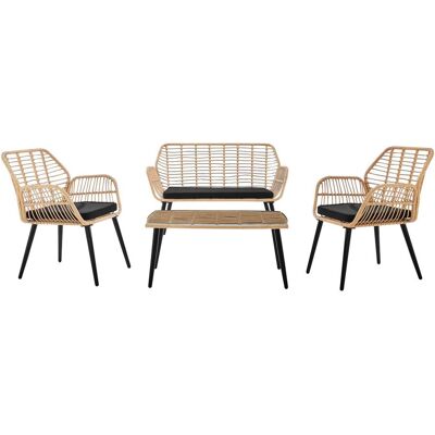 Happy Home 7tlg. helles Rattan Loungeset mit Sitzkissen in schwarz Happy Home 7tlg. helles Rattan Loungeset mit Sitzkissen in schwarz