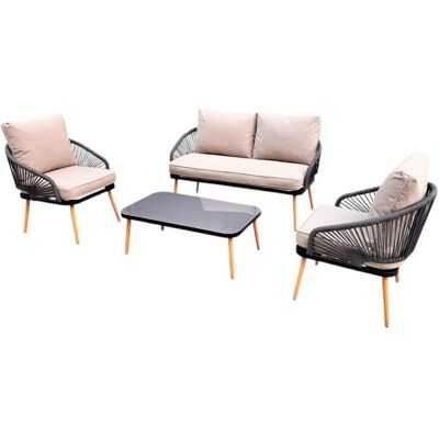 Hardin 1fachgut 4tlg Outdoor Loungemöbel-Set Rope mit Polsterauflagen Hardin 1fachgut 4tlg Outdoor Loungemöbel-Set Rope mit Polsterauflagen