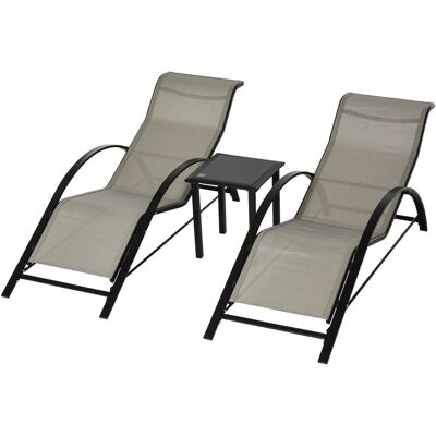 Outsunny 3-tlg. Gartenliege mit Tisch Gartensitzgruppe Mesh Metall Schwarz Outsunny 3-tlg. Gartenliege mit Tisch Gartensitzgruppe Mesh Metall Schwarz