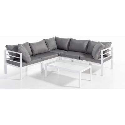 Hardin 1fachgut 17tlg. Ecklounge-Set mit Glastisch aus Aluminium - Weiß/Grau Hardin 1fachgut 17tlg. Ecklounge-Set mit Glastisch aus Aluminium - Weiß/Grau