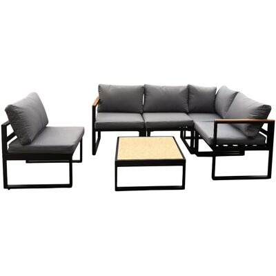 Hardin 1fachgut 17.tlg Ecklounge "Santorini" aus Aluminium mit Tisch & Sessel, Armlehne - Schwarz/Dunkelgrau Hardin 1fachgut 17.tlg Ecklounge "Santorini" aus Aluminium mit Tisch & Sessel, Armlehne - Schwarz/Dunkelgrau