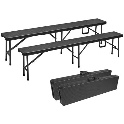 Lemodo Klappbank im 2er Set, mobile Sitzbank 180 x 25 cm in Rattan-Optik, klappbare Bierbank Lemodo Klappbank im 2er Set, mobile Sitzbank 180 x 25 cm in Rattan-Optik, klappbare Bierbank