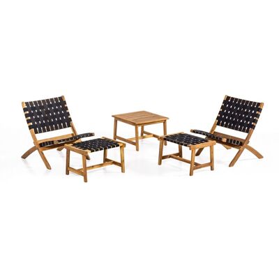 GreenYard 5tlg. Gartenmöbel-Set Bistrotisch mit 2 Stühlen und Ottomane in Holzoptik GreenYard 5tlg. Gartenmöbel-Set Bistrotisch mit 2 Stühlen und Ottomane in Holzoptik
