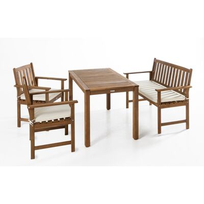 Prestige Home Living Outdoor Garten Dining Set mit Bank und 2 Stühlen, ca. 125 x 75 cm – Braun mit weißen Kissen Prestige Home Living Outdoor Garten Dining Set mit Bank und 2 Stühlen, ca. 125 x 75 cm – Braun mit weißen Kissen