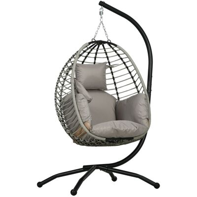 Outsunny Hängesessel, Hängeschaukel mit Becherhalter, Klappbarem Sitzkorb, Grau Outsunny Hängesessel, Hängeschaukel mit Becherhalter, Klappbarem Sitzkorb, Grau