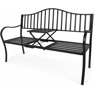 Lemodo Gartenbank mit Tisch klappbar aus Metall Schwarz für Balkon und Terrasse Lemodo Gartenbank mit Tisch klappbar aus Metall Schwarz für Balkon und Terrasse