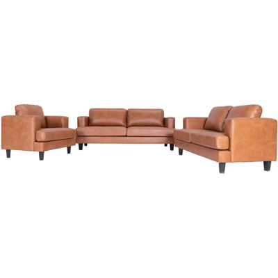 Happy Home 3tlg. Sofa-Set aus Lederoptik und stabilem Gestell - Hellbraun Happy Home 3tlg. Sofa-Set aus Lederoptik und stabilem Gestell - Hellbraun