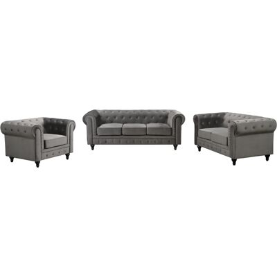 Happy Home 3tlg. Sofa-Set gepolstert aus Samtstoff - Grau Happy Home 3tlg. Sofa-Set gepolstert aus Samtstoff - Grau
