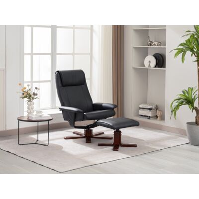 Happy Home Verstellbarer Relaxsessel mit Hocker & Holzbeine - Schwarz Happy Home Verstellbarer Relaxsessel mit Hocker & Holzbeine - Schwarz