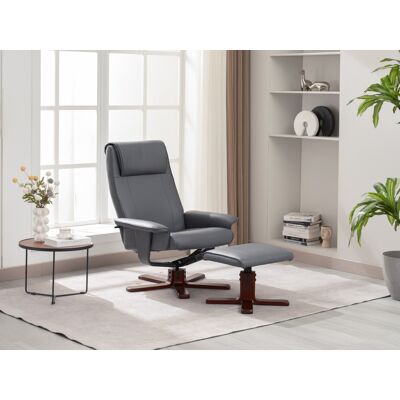 Happy Home Verstellbarer Relaxsessel mit Hocker & Holzbeine - Grau Happy Home Verstellbarer Relaxsessel mit Hocker & Holzbeine - Grau