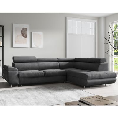Möbel Punkt Ecksofa Monaco Samt Grau mit Bettkasten Kopfteilverstellung Ottomane rechts, verstellbar Möbel Punkt Ecksofa Monaco Samt Grau mit Bettkasten Kopfteilverstellung Ottomane rechts, verstellbar