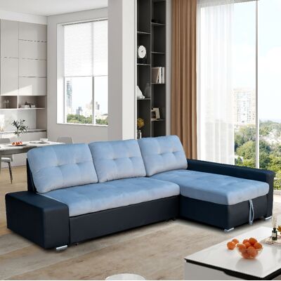 Happy Home Ecksofa mit Stauraum und Bettfunktion mit Samtbezug, ca. 243 x 151 x 89 cm - Schwarz Lederoptik Happy Home Ecksofa mit Stauraum und Bettfunktion mit Samtbezug, ca. 243 x 151 x 89 cm - Schwarz Lederoptik