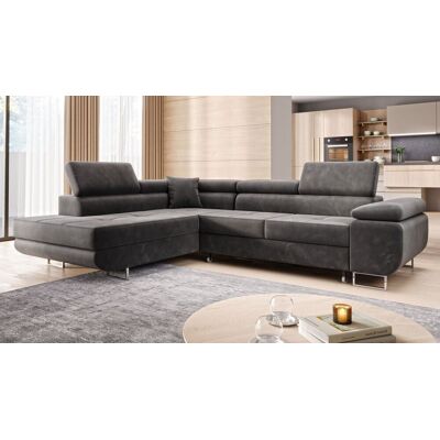 Möbel Punkt Ecksofa Monaco Samt Grau mit Bettkasten Kopfteilverstellung Ottomane links, verstellbar Möbel Punkt Ecksofa Monaco Samt Grau mit Bettkasten Kopfteilverstellung Ottomane links, verstellbar