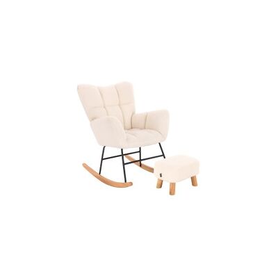 HOME DELUXE Schaukelstuhl inkl, Hocker NARA - Bouclé Weiß HOME DELUXE Schaukelstuhl inkl, Hocker NARA - Bouclé Weiß