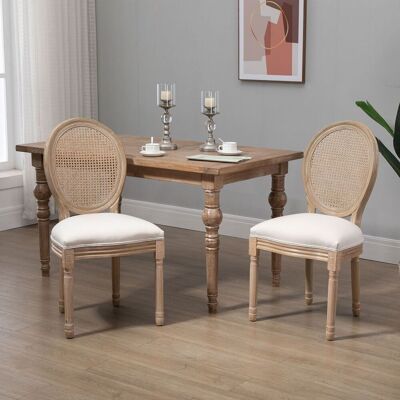 HOMCOM 2er Set Esszimmerstühle Küchenstuhl mit Rattan-Rückenlehne Linen-Touch HOMCOM 2er Set Esszimmerstühle Küchenstuhl mit Rattan-Rückenlehne Linen-Touch