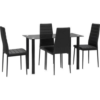 HOMCOM 5-tlg. Essgruppe, Esstisch mit 4 Stühlen, Küchentisch mit Hartglasplatte HOMCOM 5-tlg. Essgruppe, Esstisch mit 4 Stühlen, Küchentisch mit Hartglasplatte