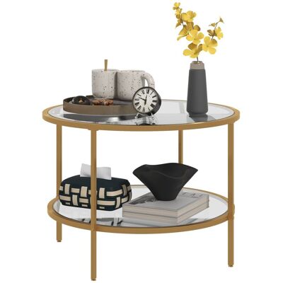 HOMCOM Beistelltisch Rund Couchtisch mit Ablage, Stahlrahmen, Kaffeetisch Gold HOMCOM Beistelltisch Rund Couchtisch mit Ablage, Stahlrahmen, Kaffeetisch Gold
