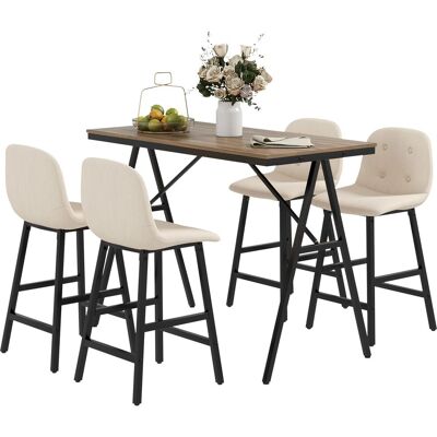 HOMCOM Bartisch mit Barhocker Set, Küchentisch, 5-teilig Essgruppe, Bartisch Set HOMCOM Bartisch mit Barhocker Set, Küchentisch, 5-teilig Essgruppe, Bartisch Set