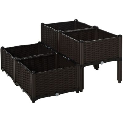 Outsunny Hochbeet, 4-teiliger Pflanzkasten mit Abflusslöchern PP Braun 40 x 40 x 44 cm Outsunny Hochbeet, 4-teiliger Pflanzkasten mit Abflusslöchern PP Braun 40 x 40 x 44 cm